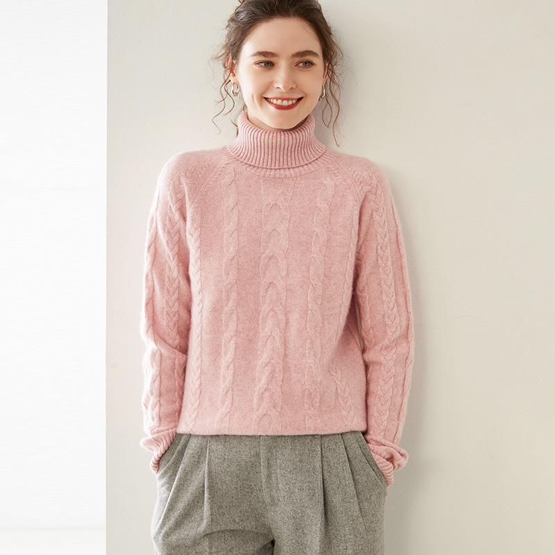 Женский кашемировый свитер толстой вязки «косичка» в два сложения - с длинным рукавом, средней длины, осенне-зимняя базовая вещь премиум-класса