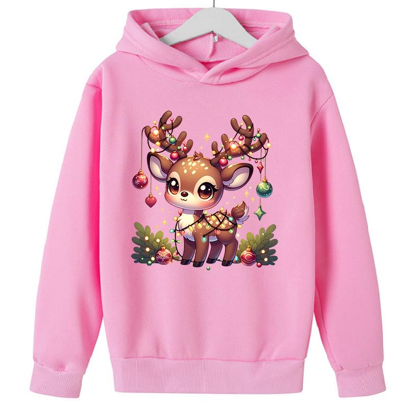 2025 Популярная Рождественская Повседневная Толстовка для Детей с Принтом Оленя, Спортивная одежда для Девочек с Длинным Рукавом, Удобный и Универсальный Топ