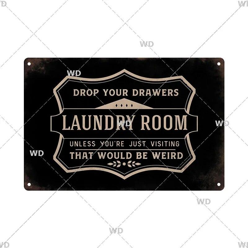 Laundry Vintage Metal Sign Tin Sign Funny Metal Plaque Retro Plate Metal Poster Open 24 Hours for Home Room Washroom Wall Decor