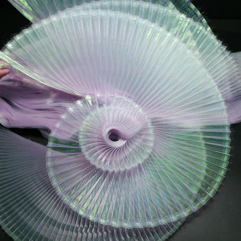 Mermaid Himeji Texture Pleated Fabric Crepe By The Meter for Clothes Stage Decoration Sewing Designer Cloth Glossy White Blue