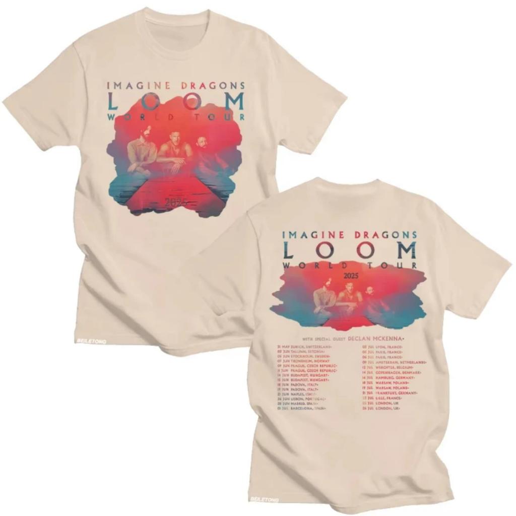 Imagine Dragons Band Loom Tour 2025 Новые футболки Мужские Женские Мода Хип-хоп Ретро Футболка Хлопок Свободный Короткий рукав Эстетичные Топы