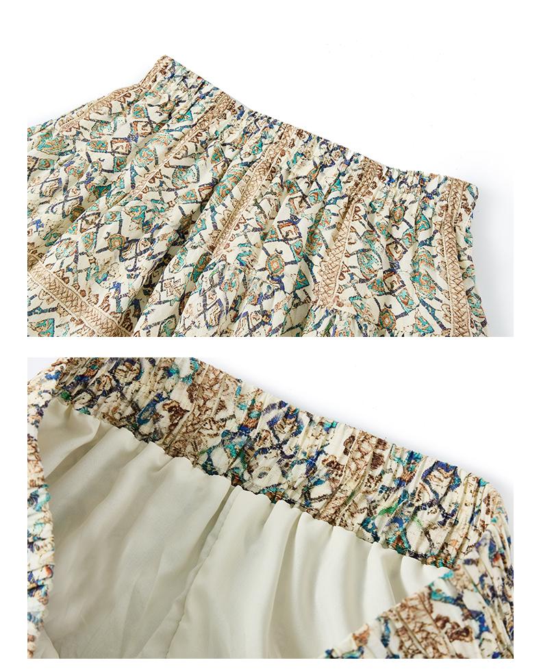 Qianwen Bohemian Style Patchwork Printed A-Line Midi Skirt