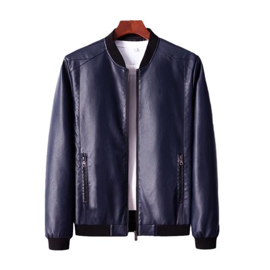 Мужская осенне-зимняя куртка Vinatge из гладкой искусственной кожи ветрозащитная плюс размер с воротником-стойкой сплошной цвет с длинным рукавом на молнии бомбер Motorcyle