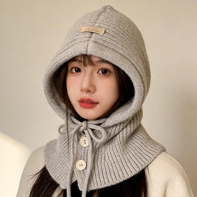 Knitted wool hat warm scarf hat integrated autumn and winter warm ear protection knitted hat