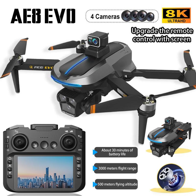2026 AE8 EVO GPS Drone 8K Professional HD Three Camera with Screen 5G WIFI 360°Obstacle Avoidance Brushless Rc Quadcopter FPV 5G WIFI Transmission UAV