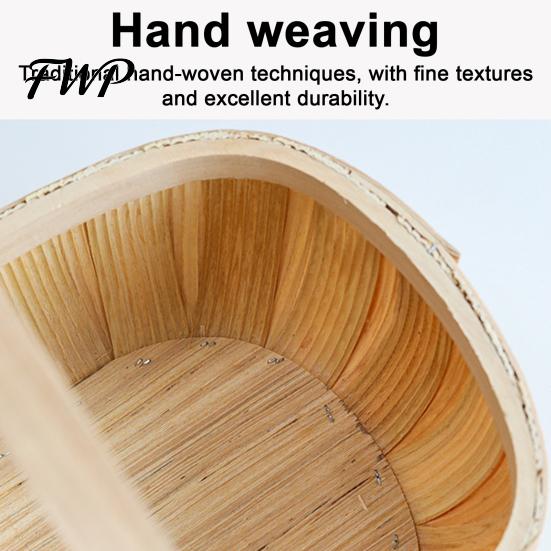 Portable Food Serving Tray Handmade Woven Wood Storage Basket, Oval Organizer with Reinforced Handle, Home Organization Baskets Large Capacity Bin for