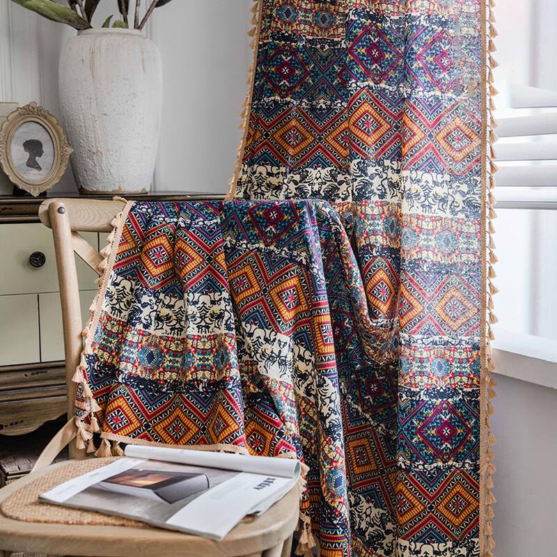 Желтая квадратная печать в этническом стиле, полузатемняющая штора