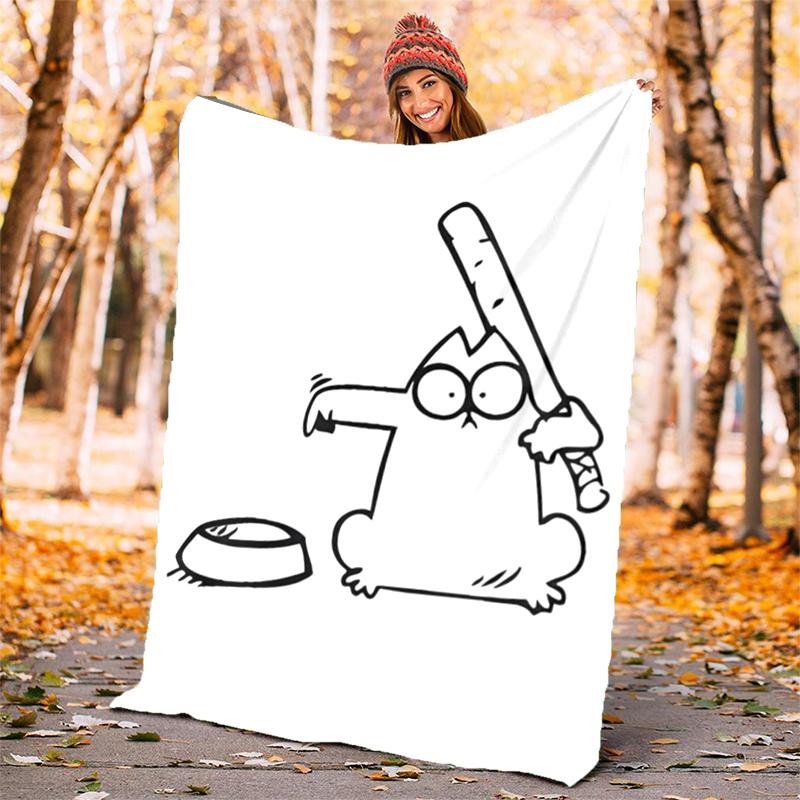 Simon's cat Flannel Blanket Soft Warm All-Season Throw, Design for Camping, Car Travel, Hiking Sofa, Bed, Office Perfect Gift for Parties