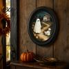 Sweet Cool Halloween Sign Gothic Oval Wooden Hanging Plaque, Vintage Black Cat Ghost Wall Retro Oil Painting Style Sign, Waterproof Decorative Art for