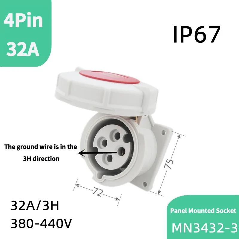 1PCS 4Pin 32A-3h Refrigerated and Refrigerated Container Industrial Plug Quad Marine Four Hole Connector Socket 380-440V MN3412