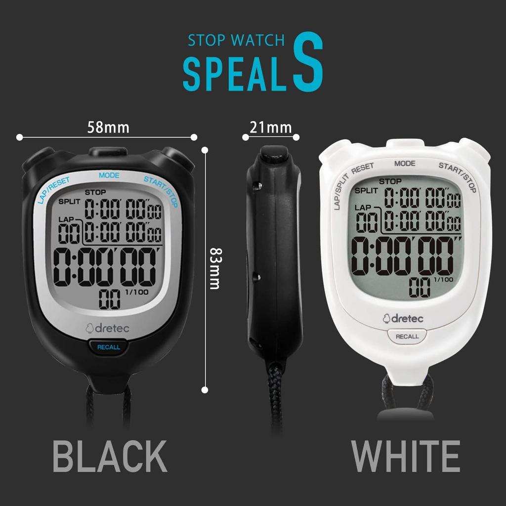 Dretec Stopwatch with Replaceable Perfect for W58 X D21 X H81mm Large-Screen, Easy-to-Read 0.01-Second Accuracy, Lap/Split Function, Battery, Silent,