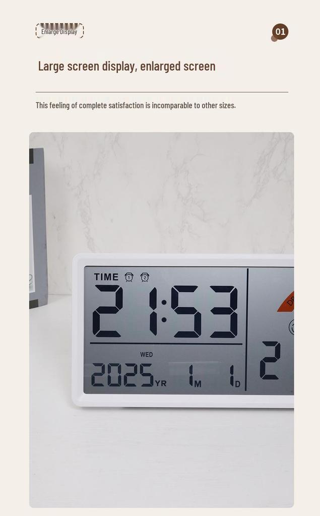 Multifunctional Large Screen LCD Clock: Living Room Digital Clock with Temperature & Humidity Display, Model 9554