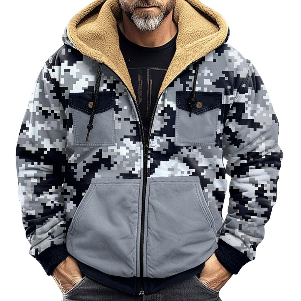 Men's Winter Camouflage Print Jacket Men's Casual Trend Zipper Hooded Jacket
