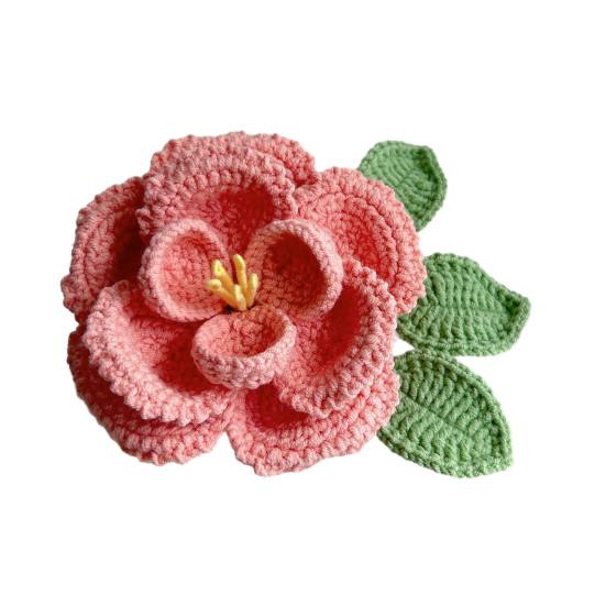 Ручная вязка крючком Цветок пиона Вязаный хлопковый букет пионов с листьями и длинным стеблем для свадебного домашнего декора Подарки на день рождения и годовщину