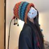 Japanese and Korean Internet celebrities niche handmade knitted hat colored fringed hairball lanyard wool hat autumn and winter ear protection warm