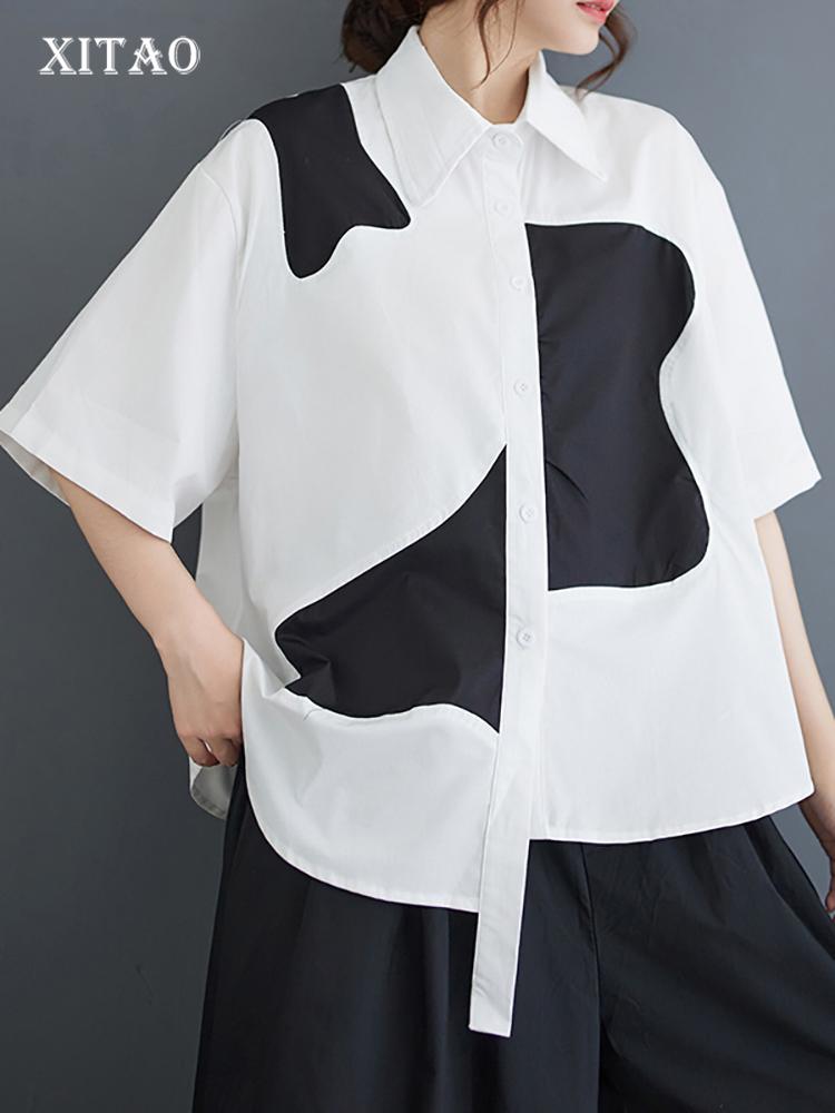 Xitao Асимметричная женская повседневная рубашка контрастного цвета с короткими рукавами ZY8798