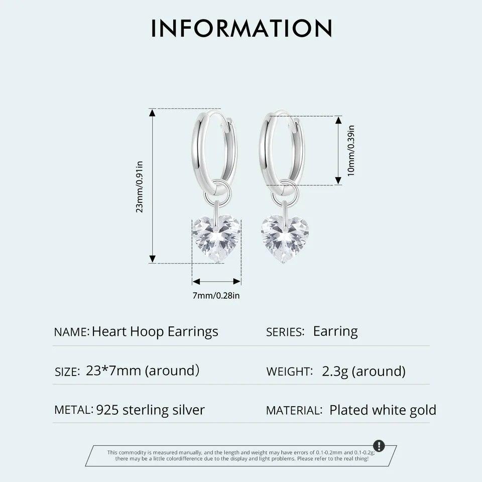 WOSTU Original 925 Sterling Silver Heart Hoop Earrings Luxury Jewelry Earrings 10mm For Women Fine Jewelry Party Daily Gift
