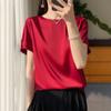 Spring and Summer Women's T-shirt Silk Loose Round Neck Solid Colour Temperament Short-sleeved T-shirt Tops