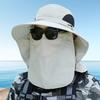Outdoor Sunscreen Hat with Face Neck Cover And with Lace-Up Design Hollow Mesh Large Brim Anti-UV Sunlight Protection Outdoor Fishing Travel Cap