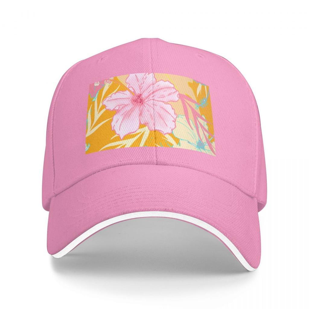 Tropical Island Hibiscus Flowers and Monstera Leaves Baseball Cap Fishing Cap Military Tactical Cap Golf Women Unisexs