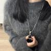 Black Color Water Drop Pendant Necklace Adjustable Sweater Chain  for Women