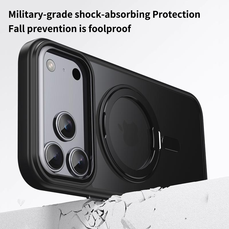 360° Rotating Stand Magnetic Orange Case for IPhone 17 Pro Max 17Air 17Pro Luxury Metal Button Folding Bracket Shockproof Cover