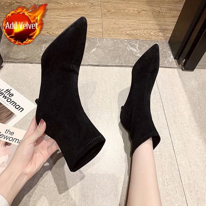 Women's Ankle Boots Elegant With Medium Heels Short Shoes For Woman Elastic Footwear Suede Sock Booties Stylish Y2k Pu Hot