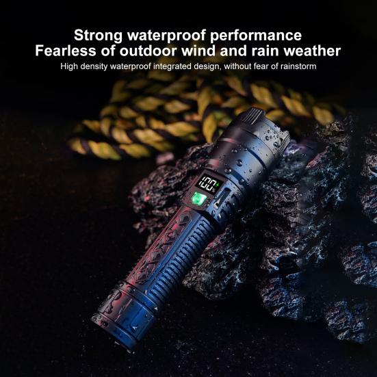 Rechargeable Zoomable Flashlight with Digital Power Display Waterproof LED Flashlight High Brightness Torch for Outdoor & Emergency Use