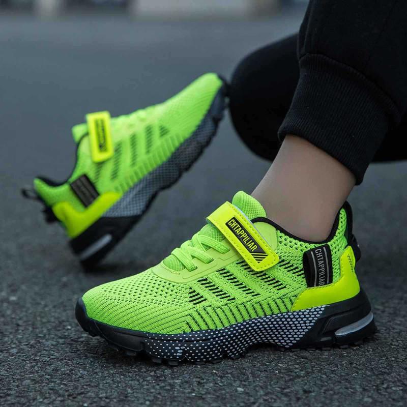 Boys Lightweight Breathable Running Shoes With Arch Support Fluorescent Green Sport Sneakers Kids Ages 4-16