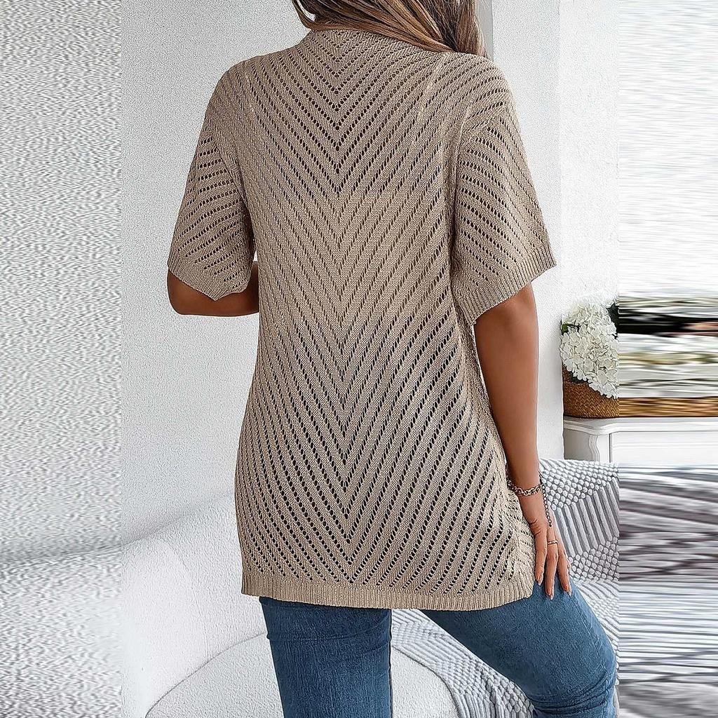 Женская модная повседневная трикотажная рубашка с короткими рукавами и солнцезащитным кремом для отдыха, однотонная куртка-кардиган