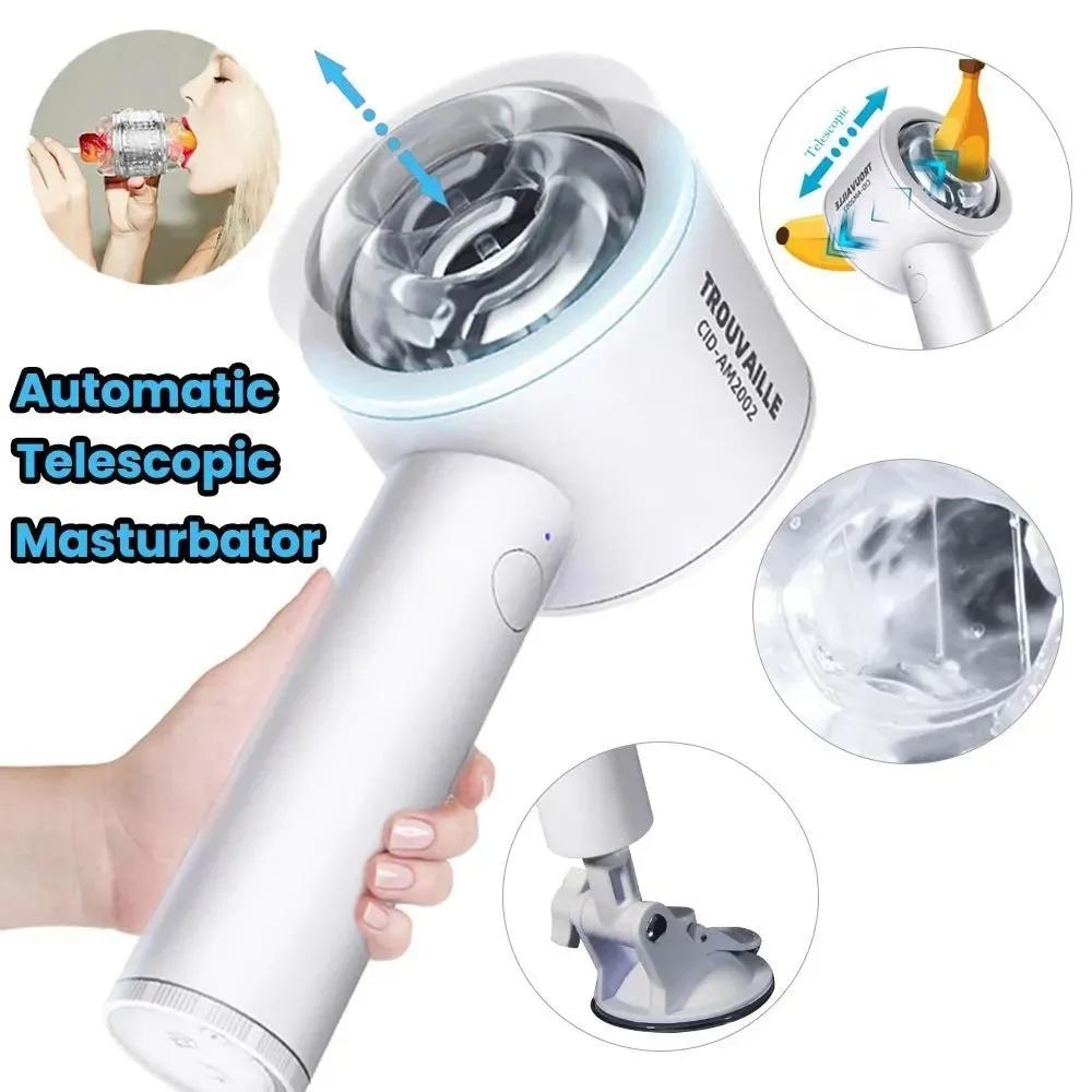 Male Masturbator Penis Pump Delay Training Automatic Telescopic Vibrator for Men Vaginal Glans Sucking Exerciser Blowjob Sex Toy