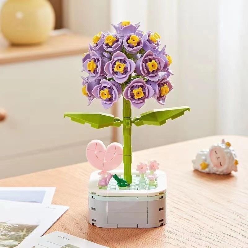 Sunflower Rose Lotus Lily Of The Valley Hyacinth Flowerpot Building Gift Blocks