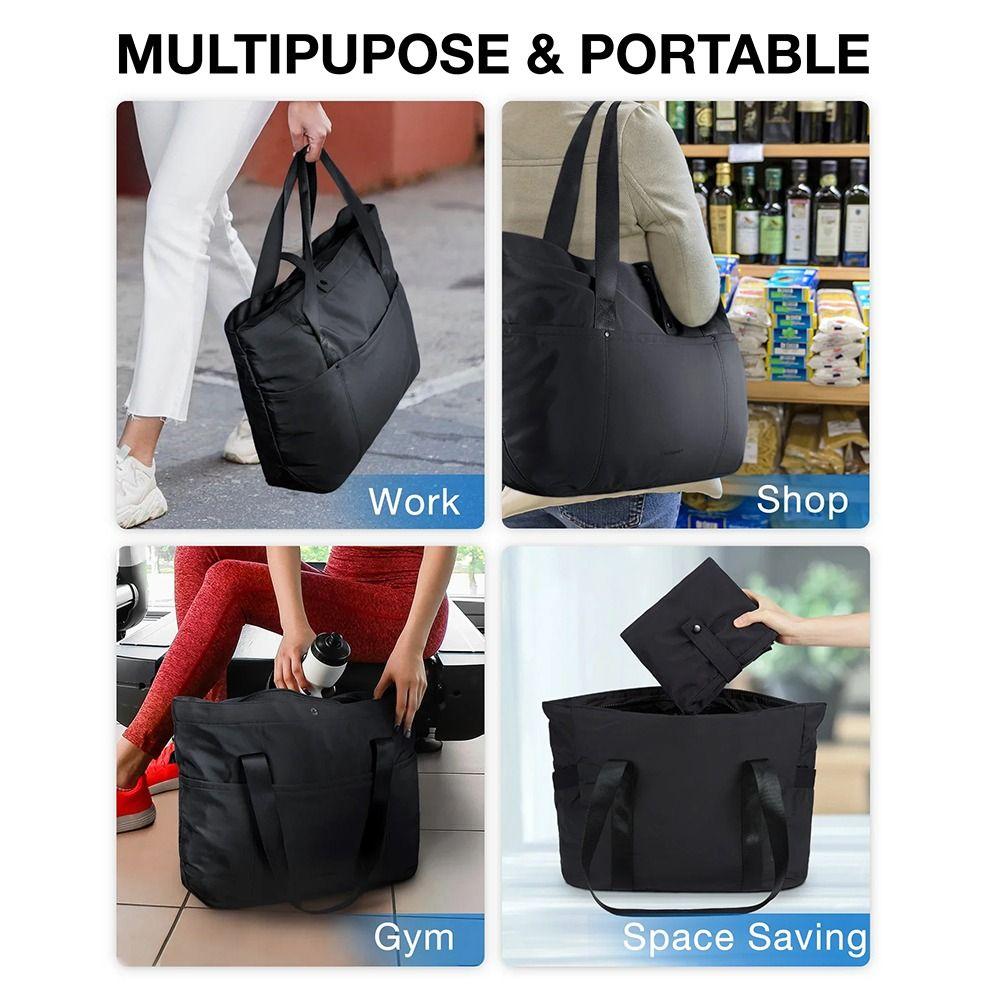 Portable Large Shoulder Bag Polyester Shoulder Handbag Hand-held Folding Shopping Bag For Travel