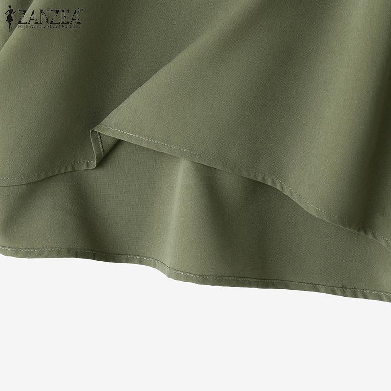 ZANZEA Женская повседневная однотонная свободная блузка с длинным рукавом и круглым вырезом