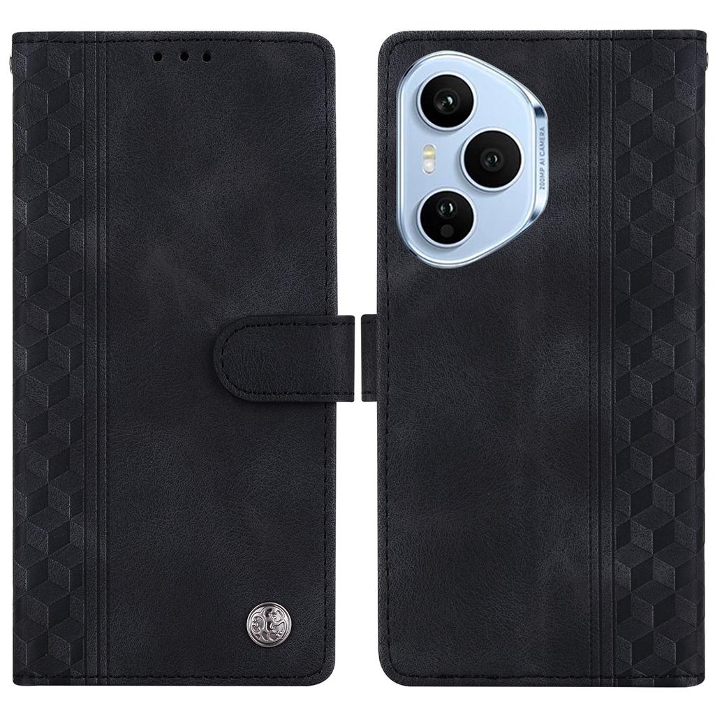 For Honor 400 Pro 5G (Global) Leather Case Imprinted Checkered Pattern Wallet Stand Flip Phone Cover