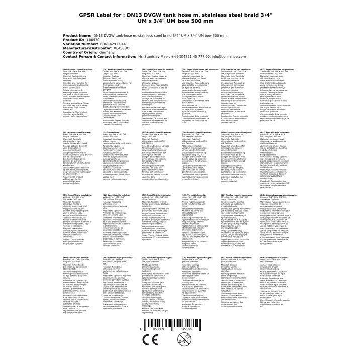 Flexible Inox 3/4" Elbow DN13 for Potable and Sanitary Water