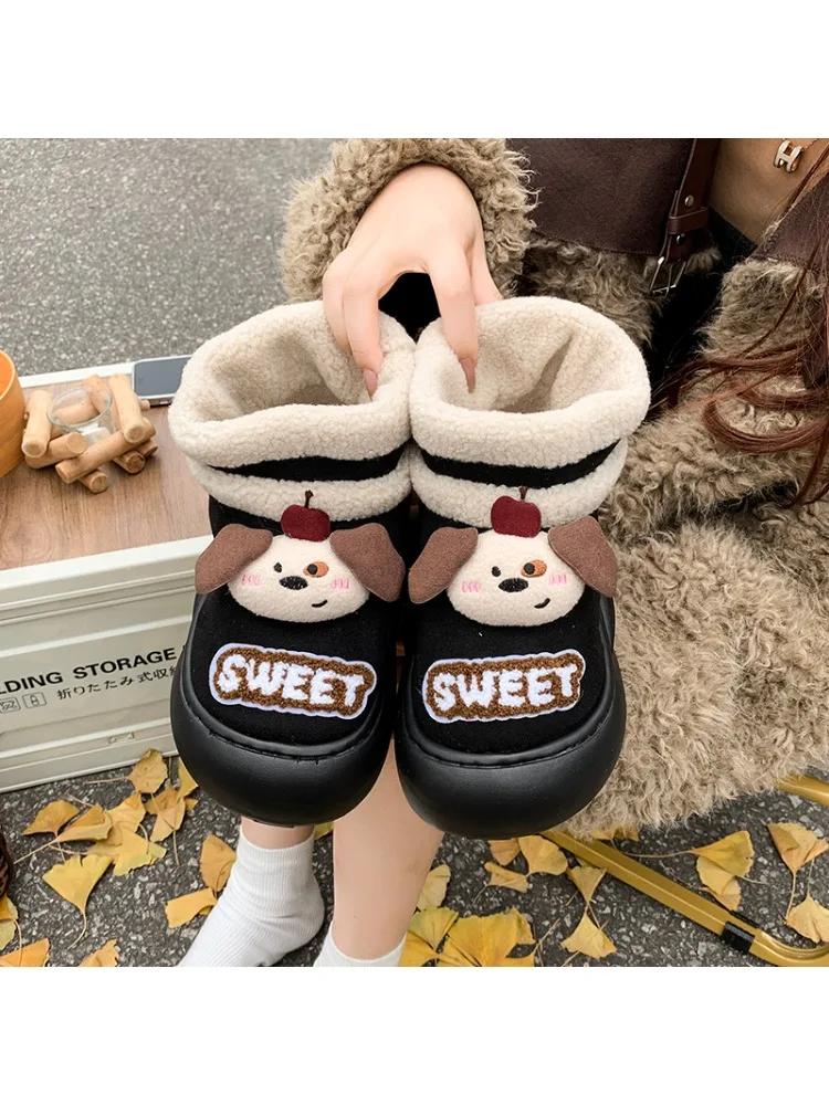Мода 2025 Милый медведь Новая мода Пушистые туфли на толстой подошве Женские удобные и теплые хлопковые туфли Женские нескользящие домашние тапочки