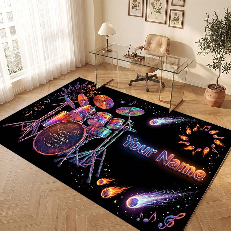 Astronaut Space Theme Soft Crystal Velvet Rug Custom Name & Text Print Non Slip Floor Rug for Bedroom Living Room