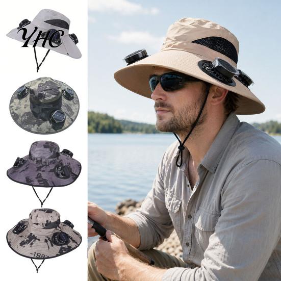 Solar Powered Sun Hat with Detachable Fan Design, 4 Fans UPF 50+ Bucket Hat, Battery Backup Adjustable Fit Outdoor Cooling Built-in Panels And Type-C