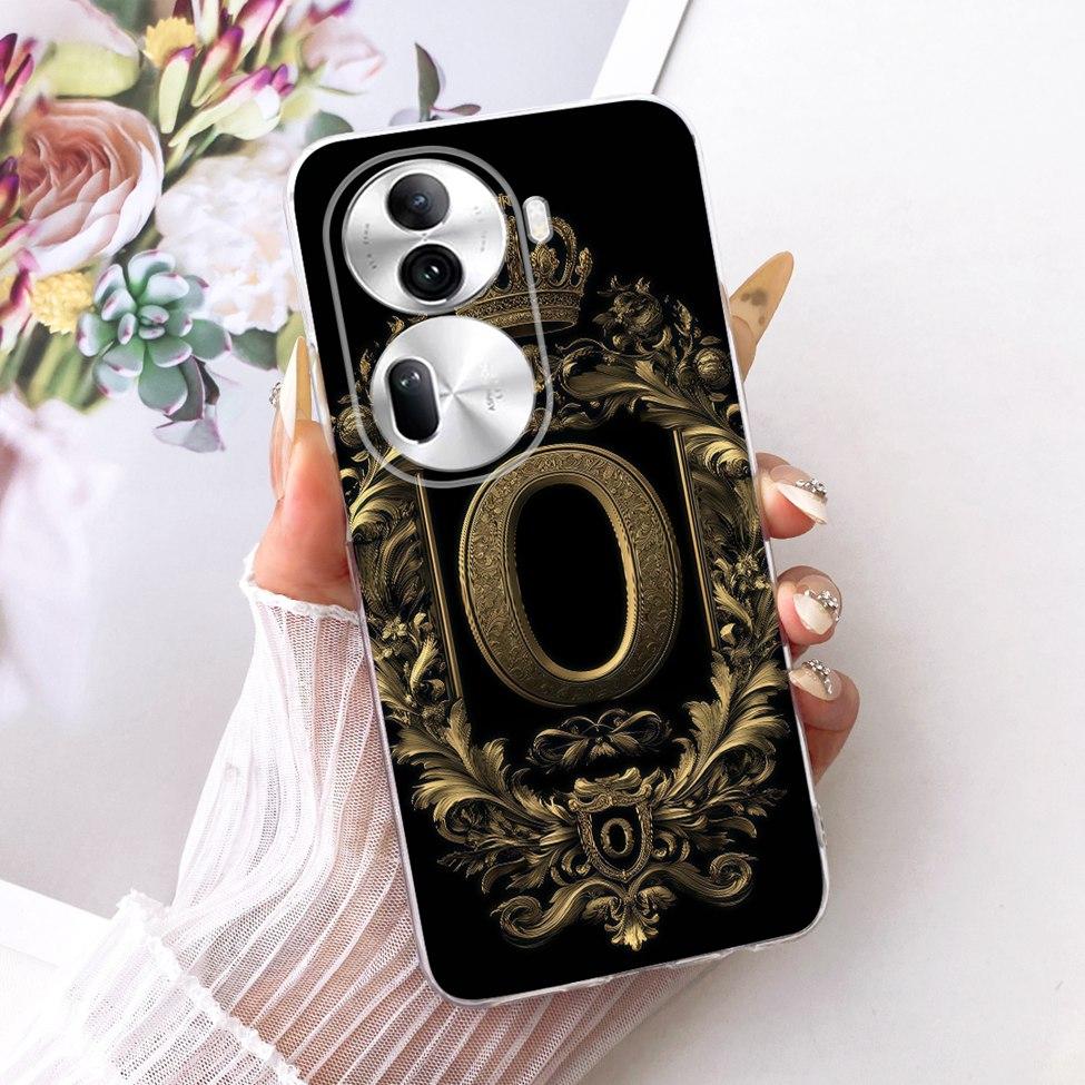 Прозрачный чехол для Oppo Reno 11 Pro 5G CPH2607 Чехол для Oppo Reno 11 Pro 5G Роскошная Корона Буквы от A до Z 2D Плоский Узор Мягкий Чехол для Телефона