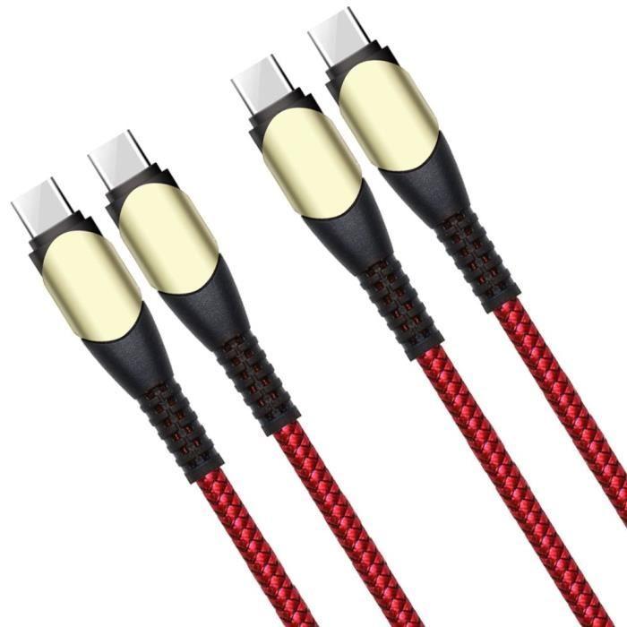 2 Câble USB-C vers USB-C Charge Rapide 60W pour Samsung Galaxy S25 S24 S23 Ultra S23+ S22 5G S22 Plus S21 FE - Nylon 1 Mètre Rouge