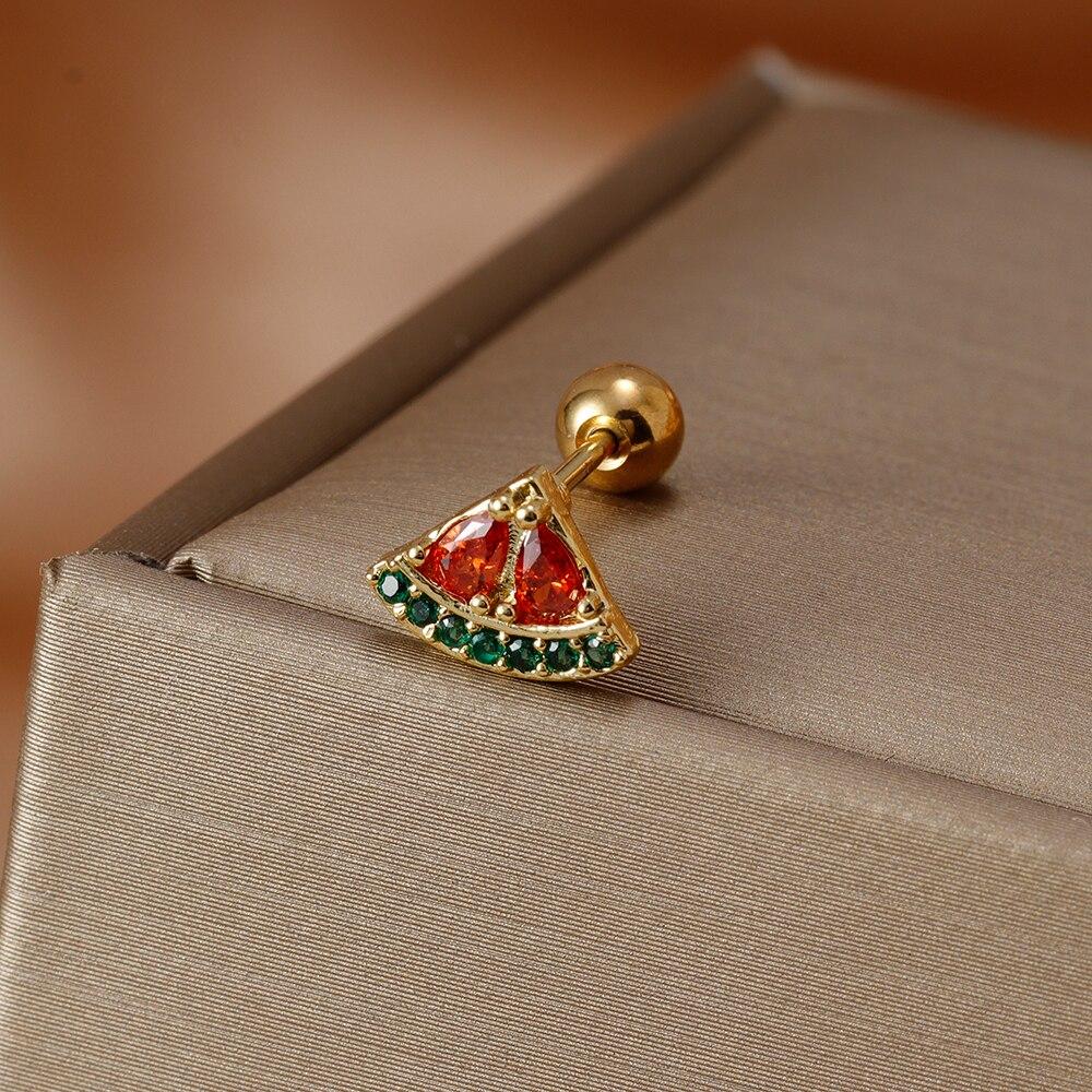 Fashion Stainless Steel Mini Zirconia Stud Earrings For Women Luxury Cute Fruits Helix Tragus Piercing Earrings Party Jewelry