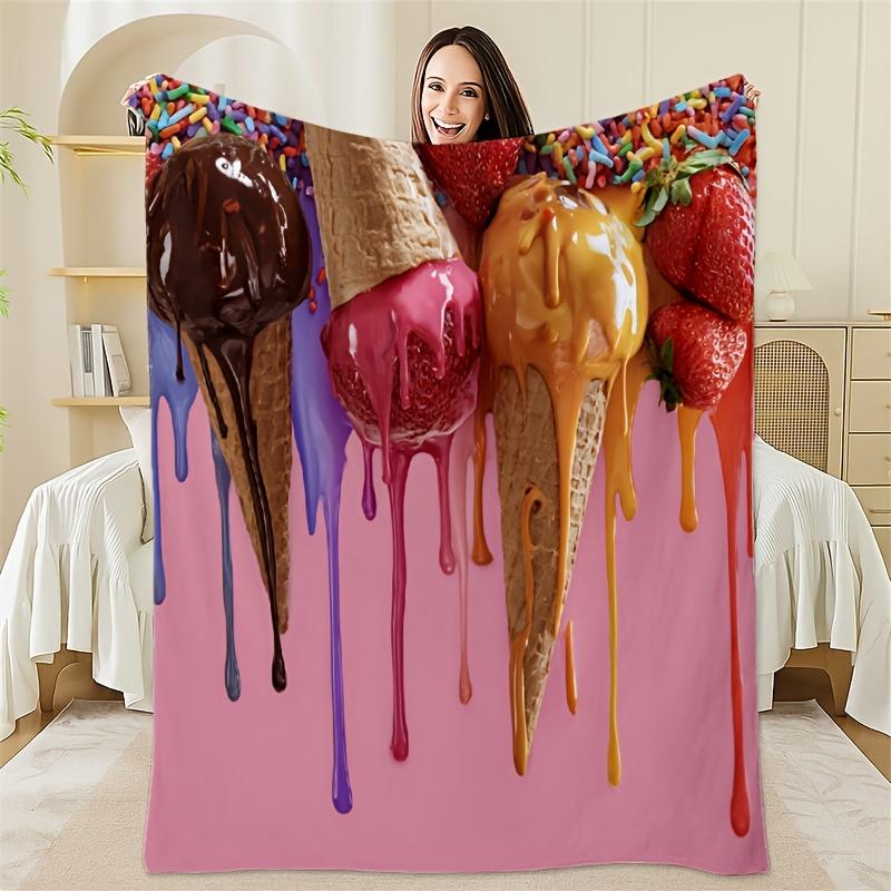 Melting ice cream pattern Flannel printed blanket suitable for all seasons suitable for living room office sofa and travel