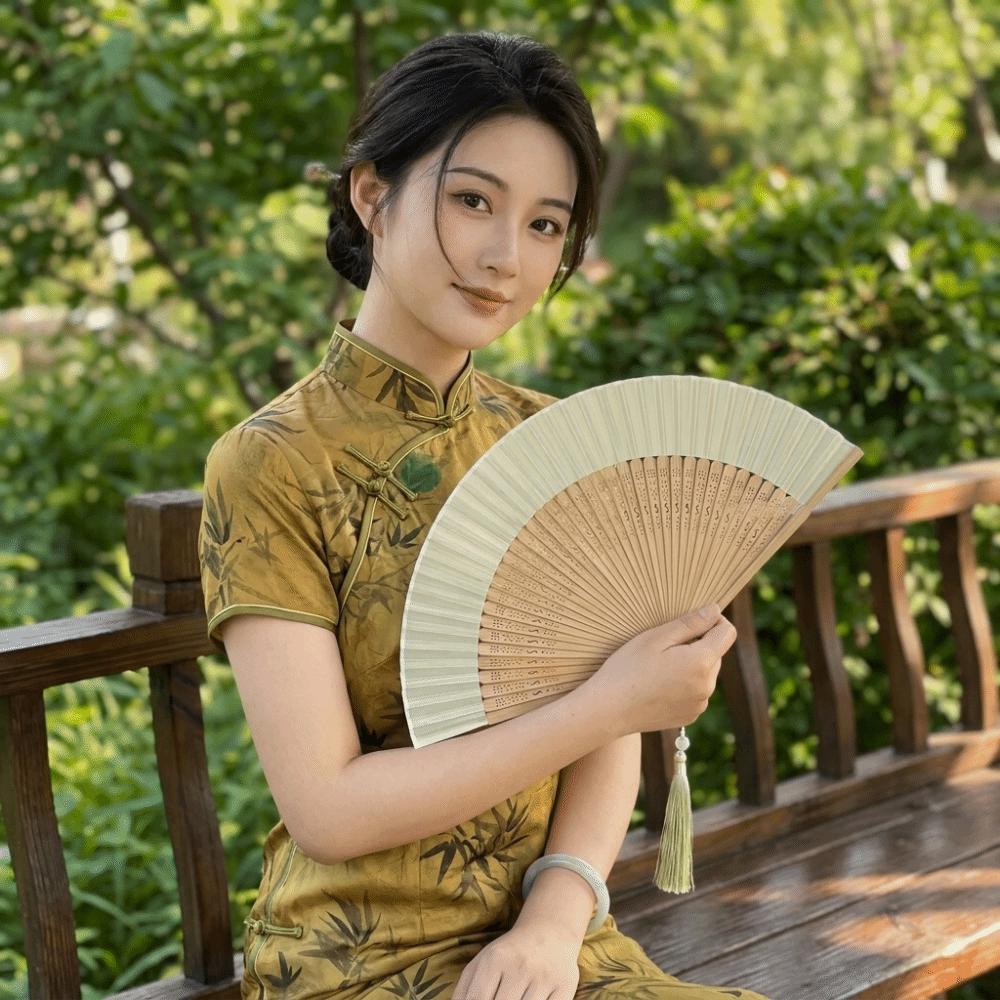 with Tassel Folding Hand Fan Hollowed-out Classical Handheld Fan Dance Fan Dance Performance
