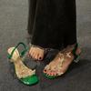 Модные квадратные каблуки, лето 2024, босоножки с открытым носком для женщин, зеленые женские туфли, черная обувь, шикарная и элегантная, оптовая продажа, лучшее