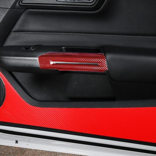 2pcs Inner Door Armrest Cover Trim Accessories For Ford Mustang 2015+ Red Carbon