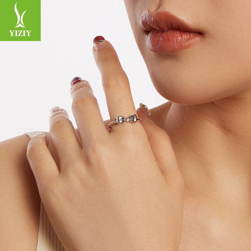 925 Sterling Silver Cross-Border Bow Open Ring Fashionable Sweet Ring Women'S Niche High-End Light Luxury