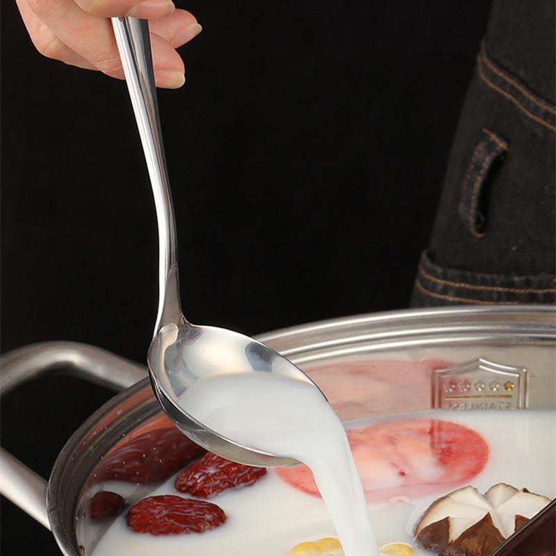 Корейская длинная ручка, глубокая ложка для супа, дуршлаг, нержавеющая сталь, сервировочная посуда для шведского стола, столовые ложки, кухонная утварь