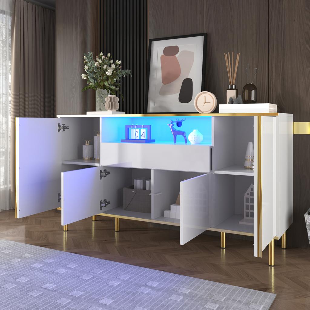 Sideboard, High-Gloss White Chest of Drawers with 1 Drawer, Chest of Drawers, Bedroom Dresser, High-Gloss White Sideboard – W150/D40/H80cm
