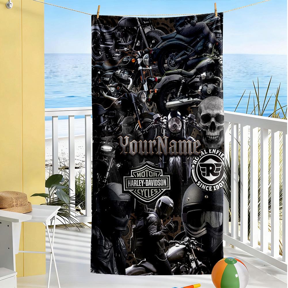 Harley-davidson Motorcycles Customize Text Beach Towel Quick-Dry Soft Microfiber Suitable for Sports Travel Swimming Yoga Bathroom Beach And Pool
